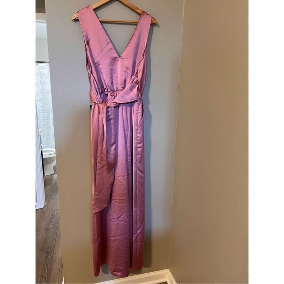 Express Size S Semi Formal Satin Jumpsuit Blush Pink Bow Tie Back Feminine New - Picture 13 of 15
